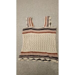 Gimmicks Tank Top Womens Medium Cream Crochet Knit Striped Boho Sleeveless